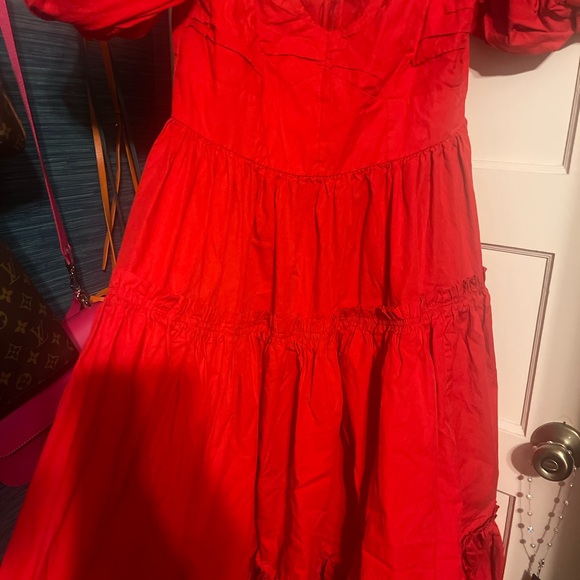 Anthro ATSU Dress Women 10P Red Off-The-Shoulder Preppy Poplin Sundress - Picture 14 of 16